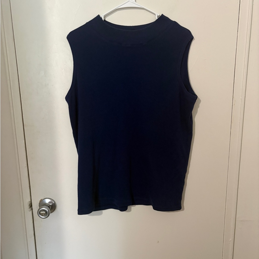 Venezia Dark Blue Ribbed Sleeveless Top